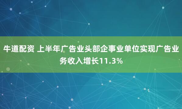牛道配资 上半年广告业头部企事业单位实现广告业务收入增长11.3%