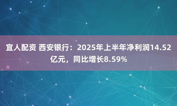 宜人配资 西安银行：2025年上半年净利润14.52亿元，同比增长8.59%